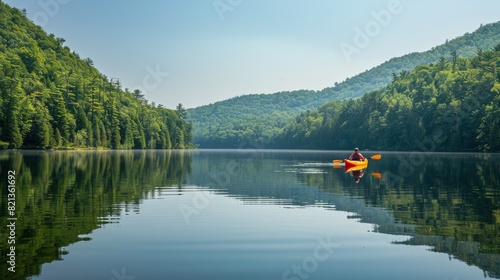 Person Kayaking in Middle of Lake
