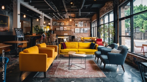 Living Room Filled With Yellow Couches and Chairs