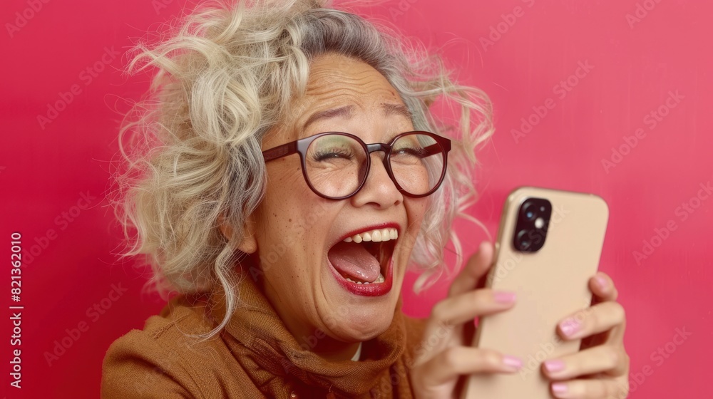 Stylish Woman With Glasses Captivated by Cell Phone Stylish Woman With Glasses Captivated by Cell Phone