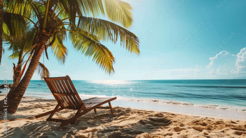 Chair on Beach by Palm Tree