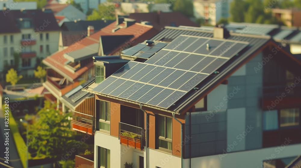 Modern House With Solar Panel on Roof