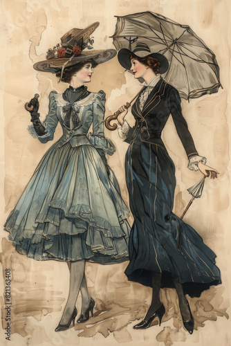 two ladies in edwardian style, used for posters and wallpapers