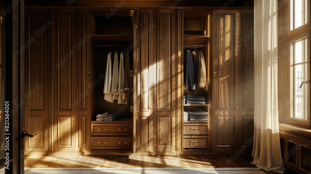 Lights and shadows that highlight the details of the closet. generative ai Lights and shadows that highlight the details of the closet. generative ai