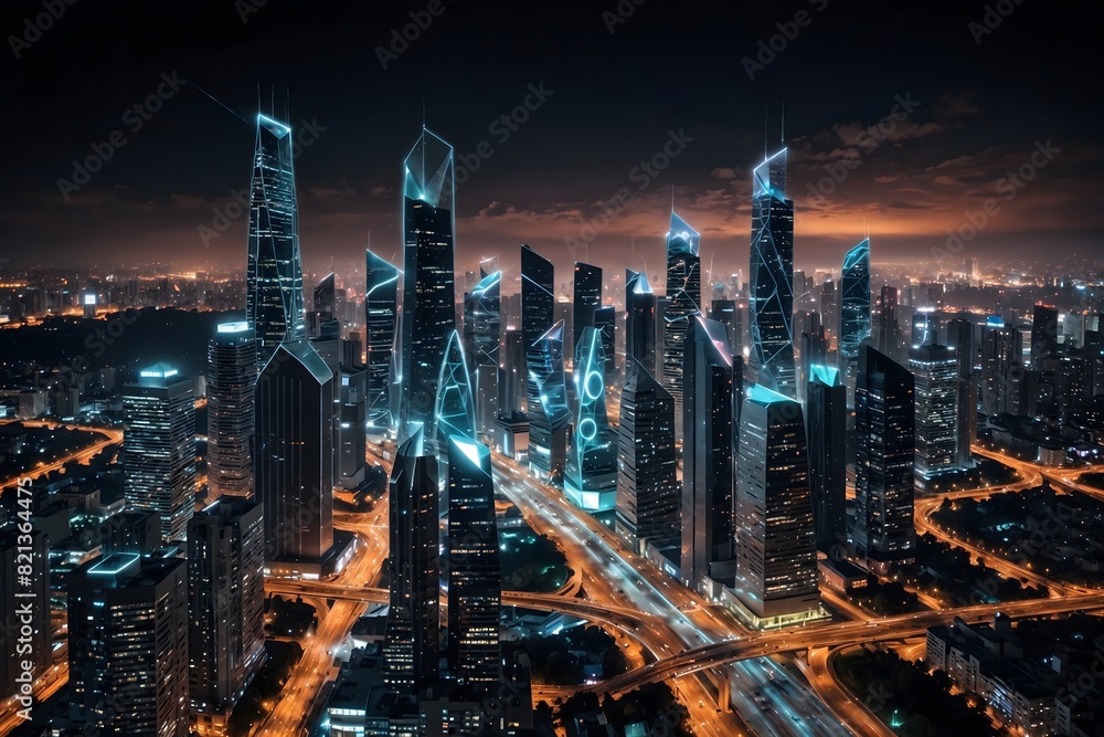 Fototapeta premium City Pulse: Digital Networks and Urban Lights