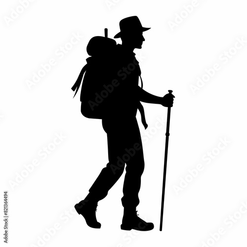 Hiking silhouette vector art illustration in black color on a white background 