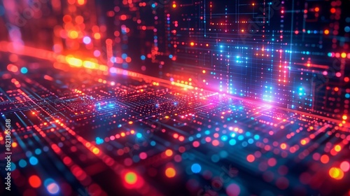 Wallpaper Mural Advanced digital network visualization with red and blue nodes and intricate connections. Torontodigital.ca