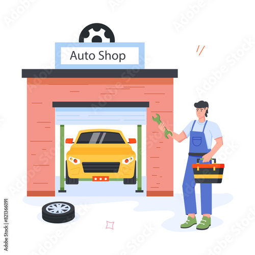 Handy Pack of Car Mechanics Flat Illustrations 

