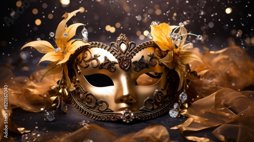 Venice carnival masquerade golden masked ball in italy for festive holiday celebration