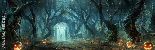 Forest Filled With Trees Covered in Pumpkins