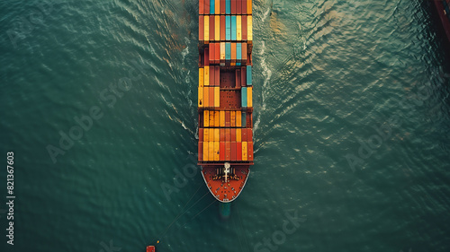 Large Container Ship Sailing Through Open Water
