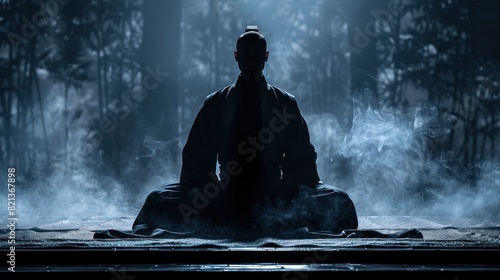 High-resolution studio photo of a Kung Fu master in a crane stance, depicted in a Reverse Silhouette with exceptional detail