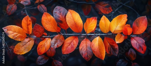 Shadbush branch with red and yellow leaves photo