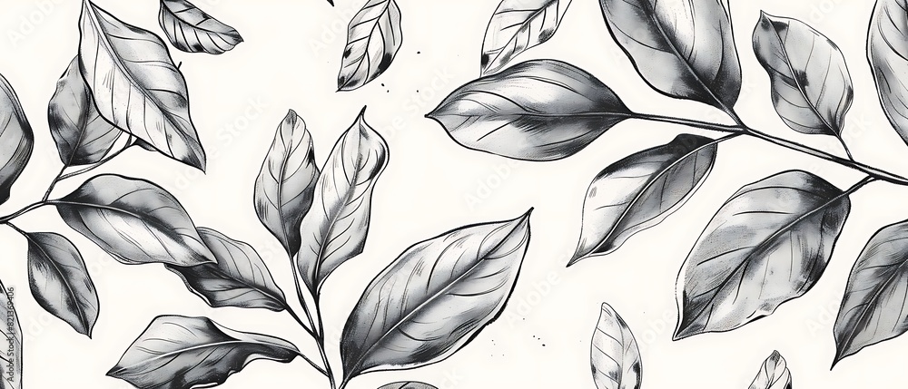 Whimsical Botanical Illustration: Hand-Drawn Aesthetic Floral Leaf Pattern Background Whimsical Botanical Illustration: Hand-Drawn Aesthetic Floral Leaf Pattern Background