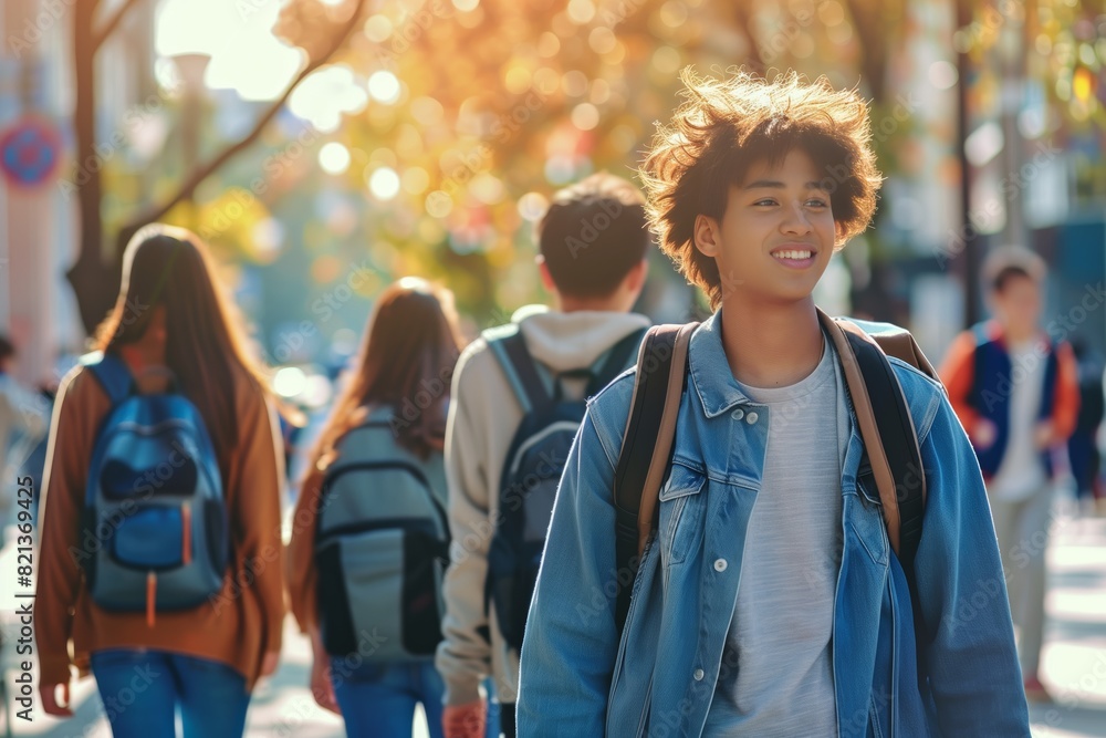 Obraz premium Happy students walking together