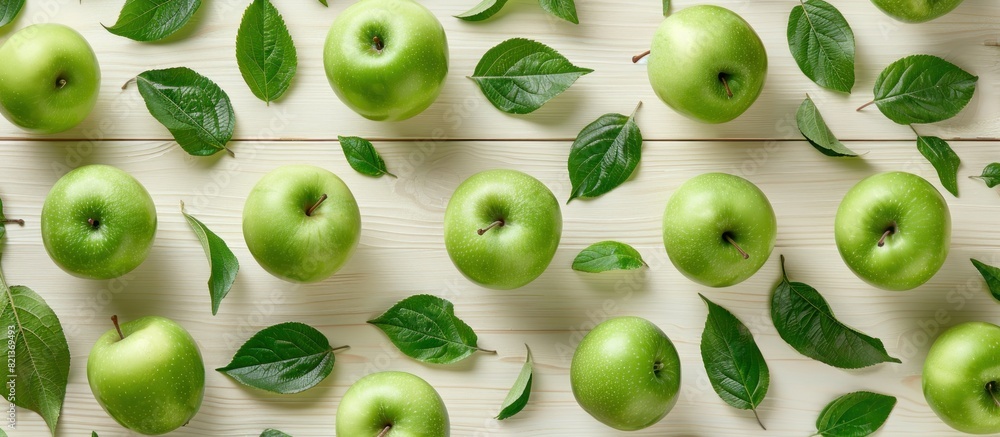 Group of green apples with leaves Group of green apples with leaves