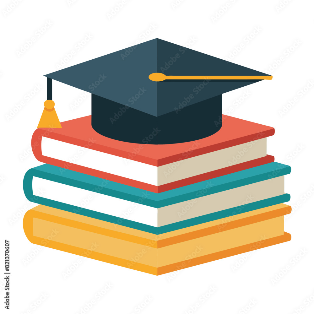 Stack of books with a graduation cap on top represents the knowledge ...