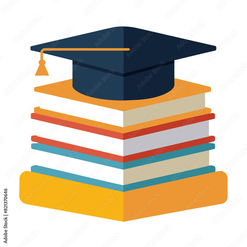 Vettoriale Stock Stack of books with a graduation cap on top represents ...