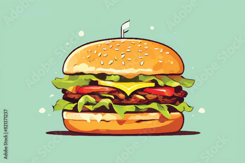 Burger. Vector doodle style cartoon illustration. Fast food. cartoon illustration of burger icon. 