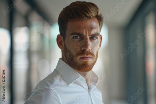 Serious Business Man. Attractive Executive Looking Portrait of Male Businessman in White Shirt