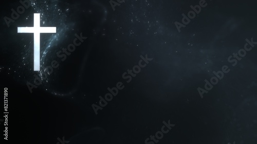 Holy Christian Cross on Black and White Mourning Particle Copy Space Background