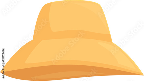 Illustration of a simple graphic design cartoon farmer hat in yellow color, isolated vector image of protective gear for summer sun, fashion rural field work, workwear headgear