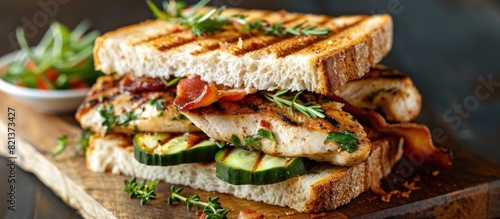 Grilled chicken sandwich on cutting board