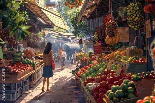 a bustling farmers market, sampling ripe fruit and fragrant cheeses. The air is alive with the hum of conversation and the aroma of delicious food