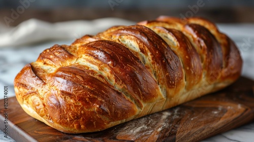 Highlight the golden-brown crust and fluffy interior of a loaf of freshly baked bread, featuring artisanal scoring and a rustic