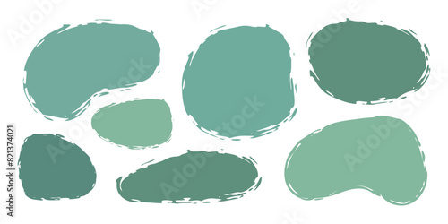 Abstract organic green spots. Texture natural random geometric shape. Liquid stain. Art doodle elements for eco design. Irregular fluid blot
