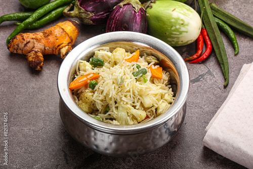 Indian vegetarian pilao basmati rice photo