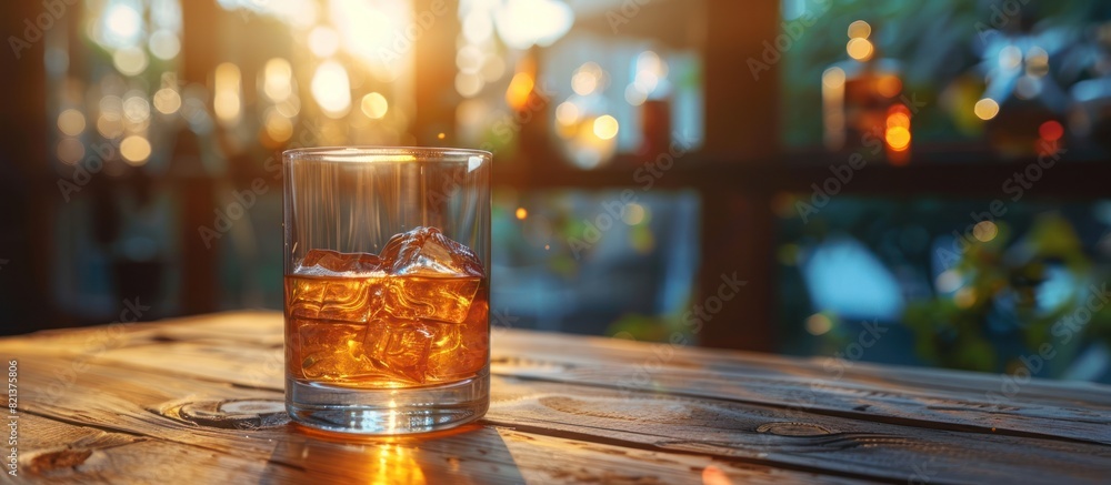 Glass of whiskey on wooden table Glass of whiskey on wooden table