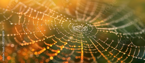 Delicate spider web adorned with dew drops © FryArt Studio