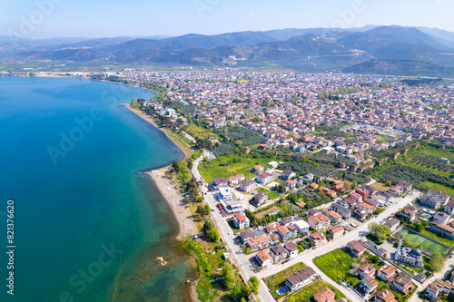 Fototapeta Naklejka Na Ścianę i Meble -  Iznik Lake in Bursa, Turkey. Iznik is beautiful town of Bursa City. Drone shot.