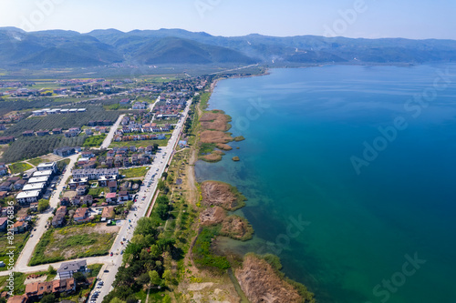 Iznik Lake in Bursa, Turkey. Iznik is beautiful town of Bursa City. Drone shot.