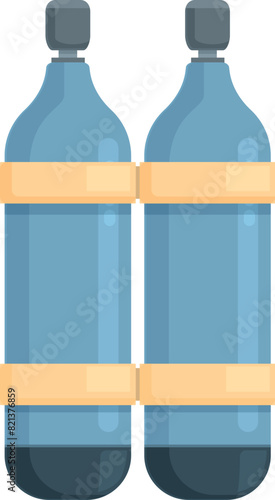 Simple vector graphic depicting two blue plastic bottles with labels, isolated on a white background