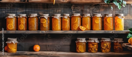 Shelf filled with jars of liquid