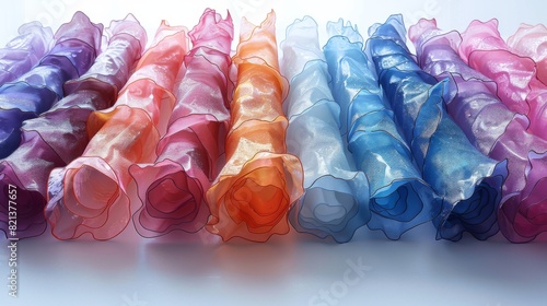 Illustrate torn plastic wrap sets in various colors and transparencies to suit different design needs. photo