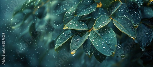 Glistening green leaves covered in rain droplets