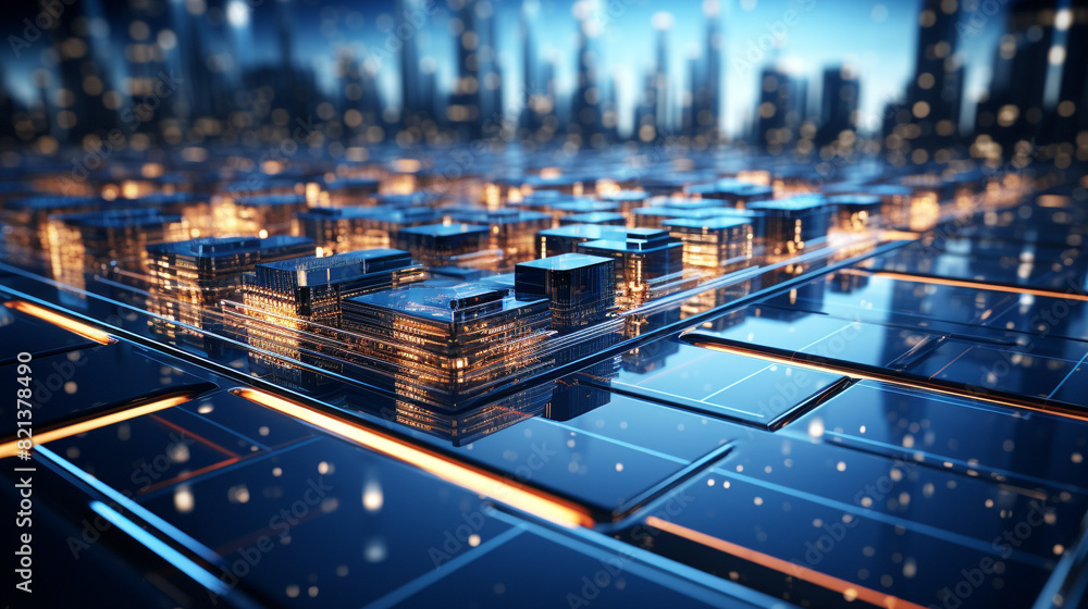 Glowing circuit boards in a row futuristic technology Glowing circuit boards in a row futuristic technology