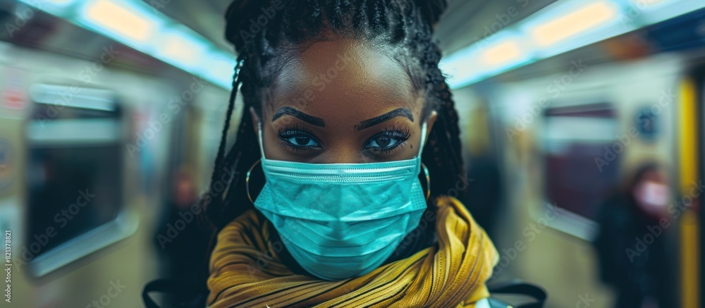 Woman wearing face mask on train Woman wearing face mask on train