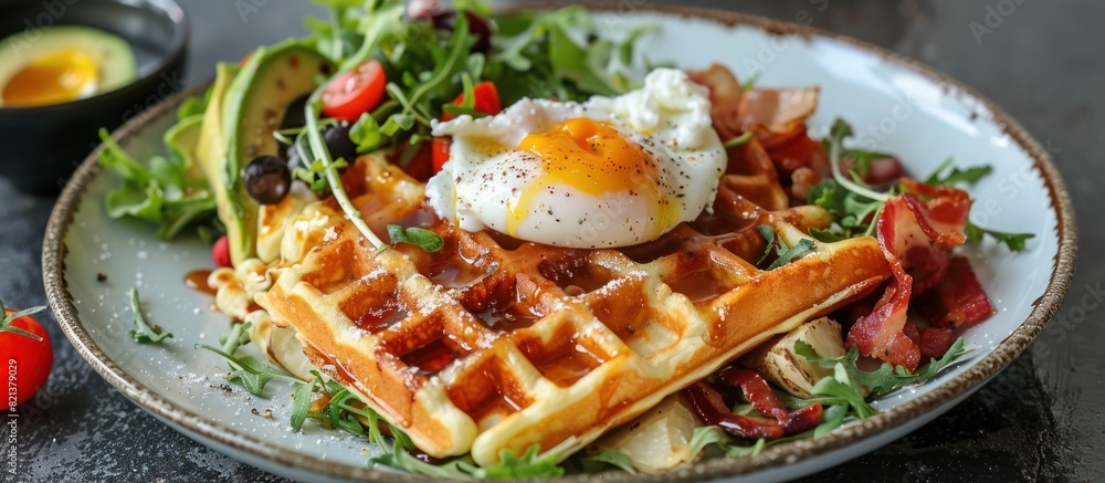 Crispy belgian waffles with fried egg Crispy belgian waffles with fried egg
