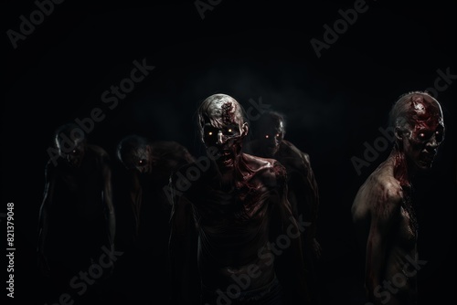 Zombies on a background with copy space. Bloody Evil Zombie. Horror Movie Concept. Zombie Halloween concept with copy space. 3d illustration. Horror. Scary Zombie. monster.