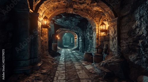 Mysterious dark dungeon Abandoned city halloween night scene © Darcraft