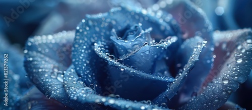 Close up of blue rose with water droplets