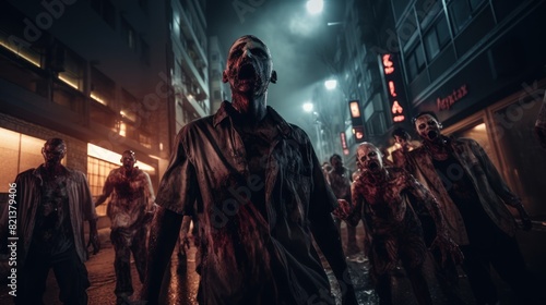Zombies on a background with copy space. Bloody Evil Zombie. Horror Movie Concept. Zombie Halloween concept with copy space. 3d illustration. Horror. Scary Zombie. monster. © John Martin