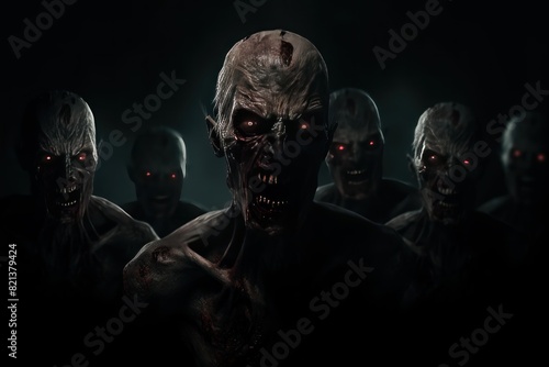 Zombies on a background with copy space. Bloody Evil Zombie. Horror Movie Concept. Zombie Halloween concept with copy space. 3d illustration. Horror. Scary Zombie. monster.