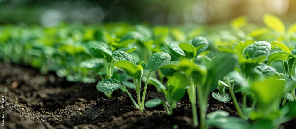 Sprouting green plant in dirt Sprouting green plant in dirt