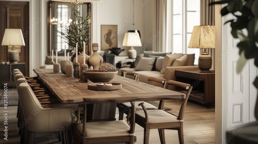 the dining room table looks naturally cluttered, with items placed casually generative ai the dining room table looks naturally cluttered, with items placed casually generative ai