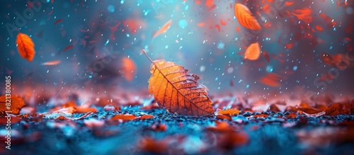 Orange leaf resting on wet ground
