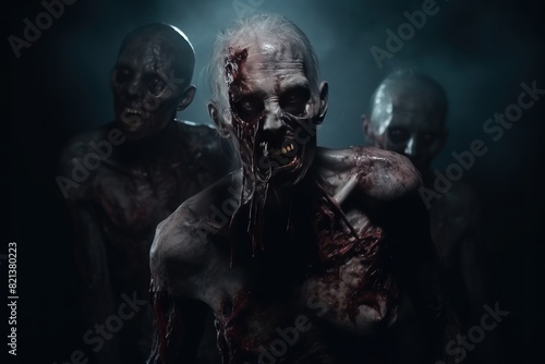 Zombies. Bloody Evil Zombie. Horror Movie Concept. Zombie Halloween concept with copy space. 3d illustration. Horror. Scary Zombie. monster.